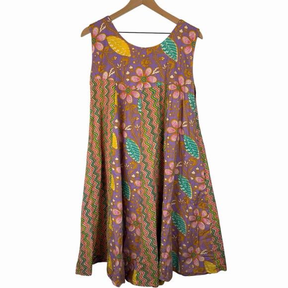 BATIK PUTRI Patchwork Tank Dress Womens Pink Green Purple Est Medium Boho Indie - Picture 2 of 7